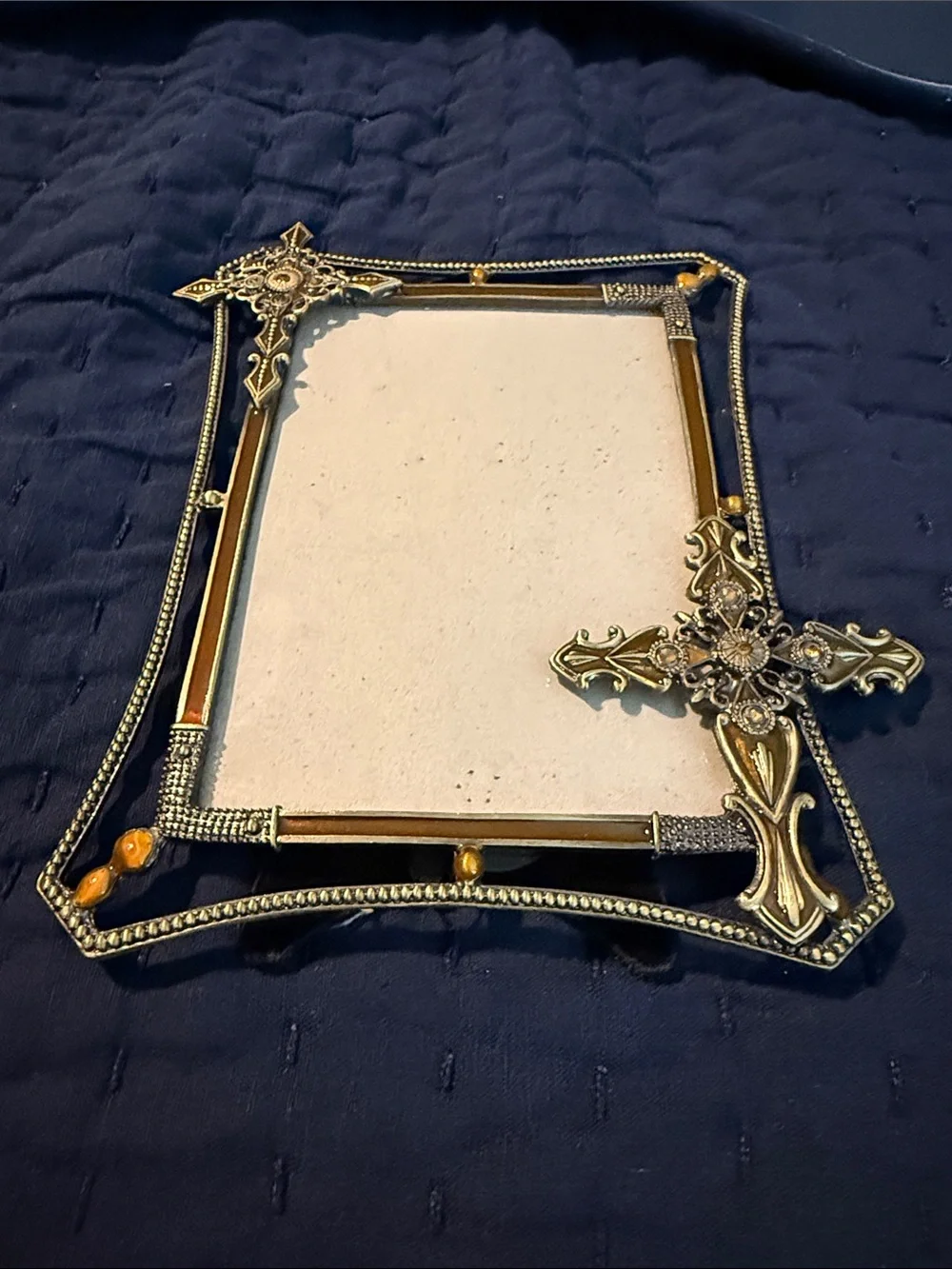 Ornate Gold Cross Accent Photo Frame - Decorative Home Accent 5x7